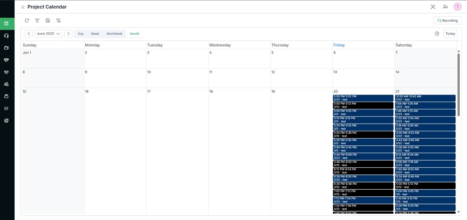 Project calendar with day, week and month appointment views