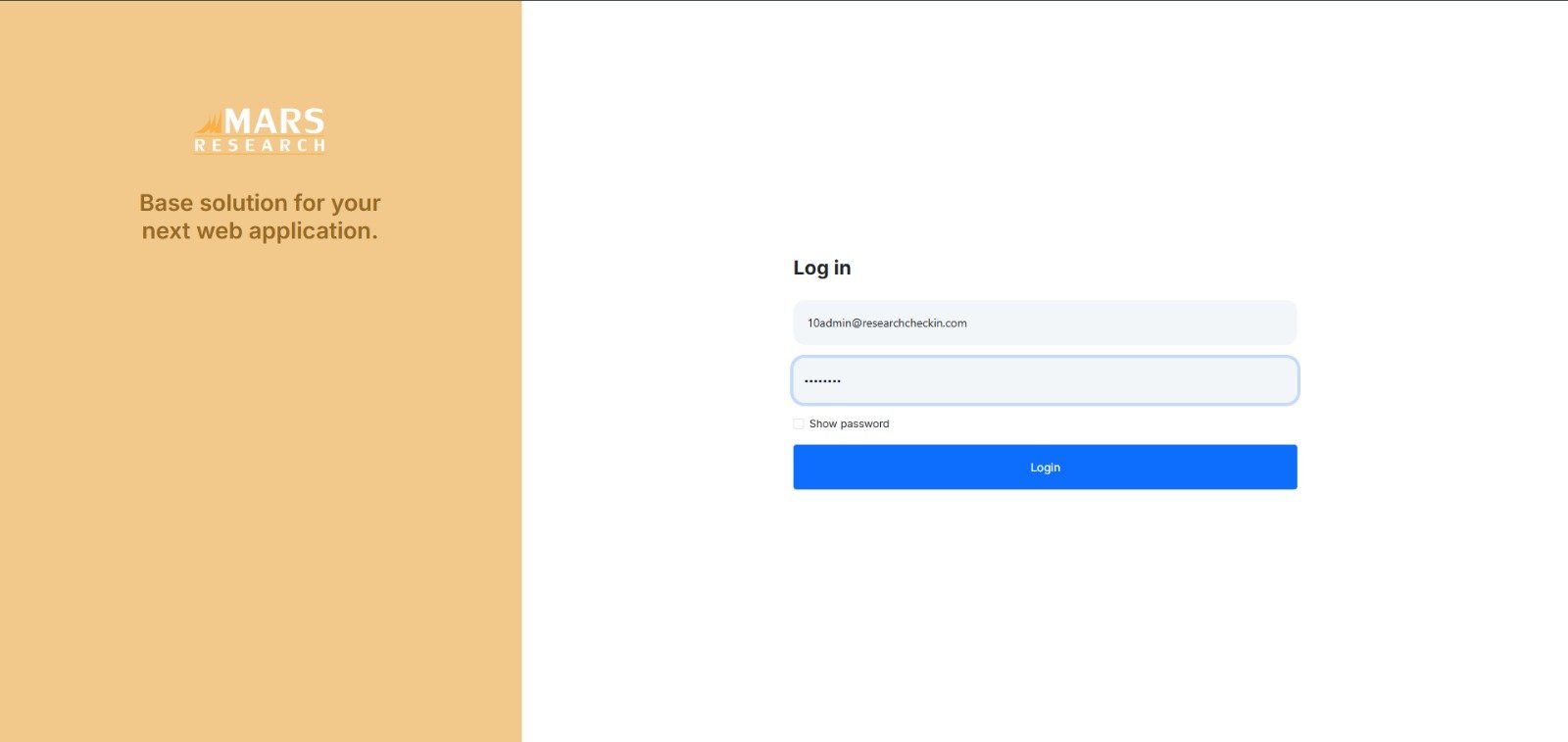 Branded secure login for research staff and admins